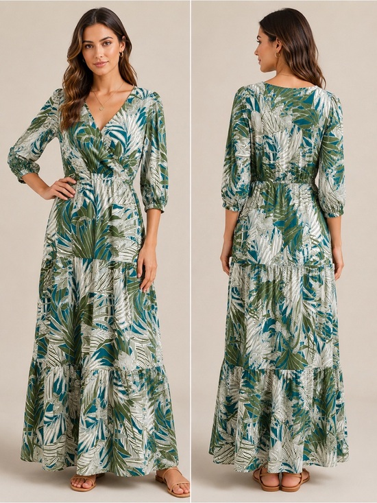 Molly Bracken Dresses & Skirts - Molly Bracken Tropical Leaf Print Boho Resort Vacation Maxi Wrap Dress Medium